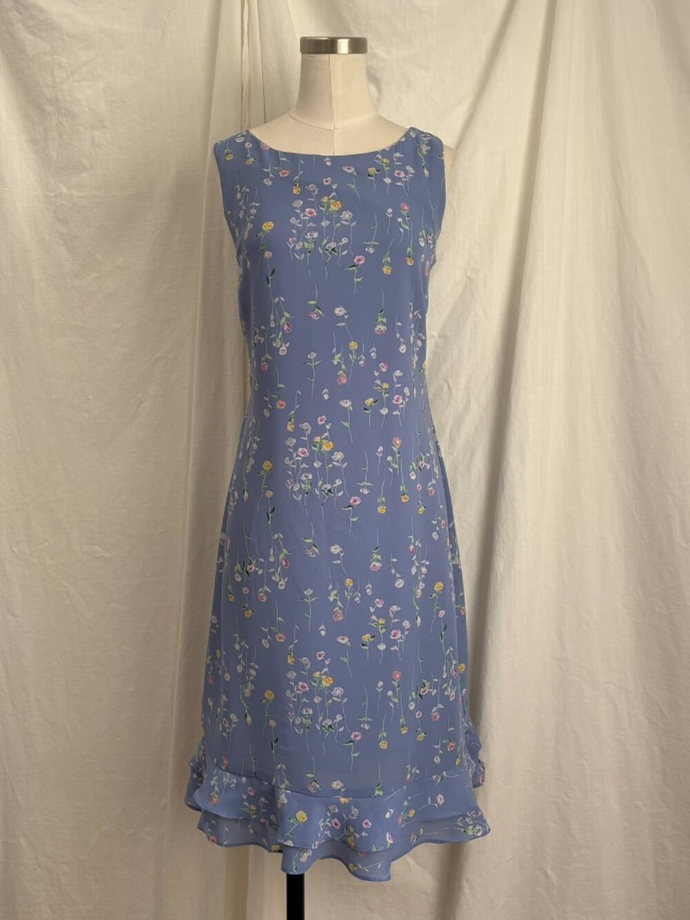 Vintage 90s Ronnie Nicole Blue Floral Dress Sz 10 Cottagecore Whimsy Dainty Soft